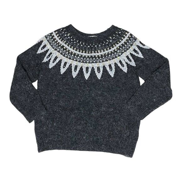 H&M Grey Fair Isle Wool Alpaca Blend Holiday Toddler Girl Sweater Size 2-4Y - Picture 1 of 5